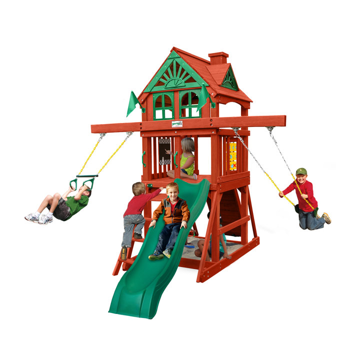 Gorilla Playsets Five Star II Space Saver Swing Set with Wood Roof